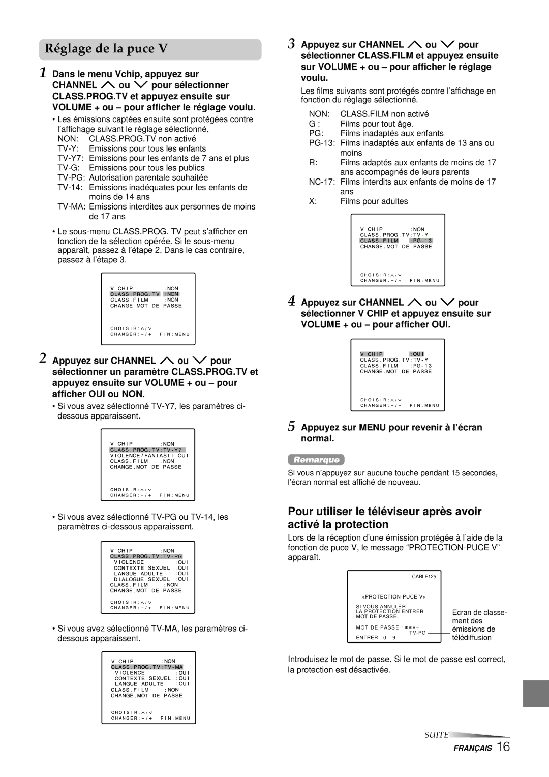 Aiwa TV-F2400u, TV-F2000u, TV-F2000u, TV-F2400u manual Réglage de la puce 