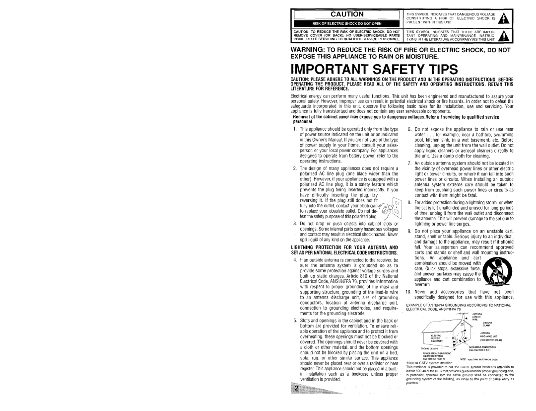 Aiwa TV-S2700 manual Important Safety Tips, Expose this Appliance to Rain or Moisture 