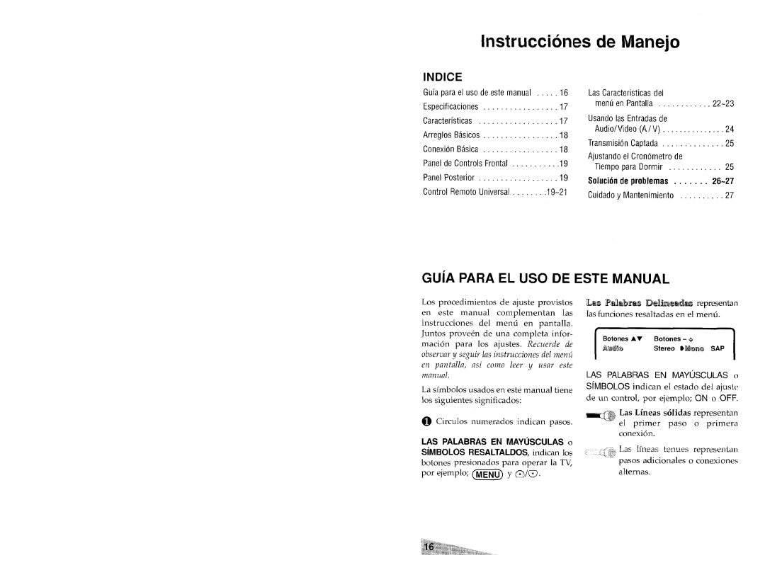 Aiwa TV-S2700 manual Instrucciones de Manejo, Guia Para El Uso De Este Manual, Indice 