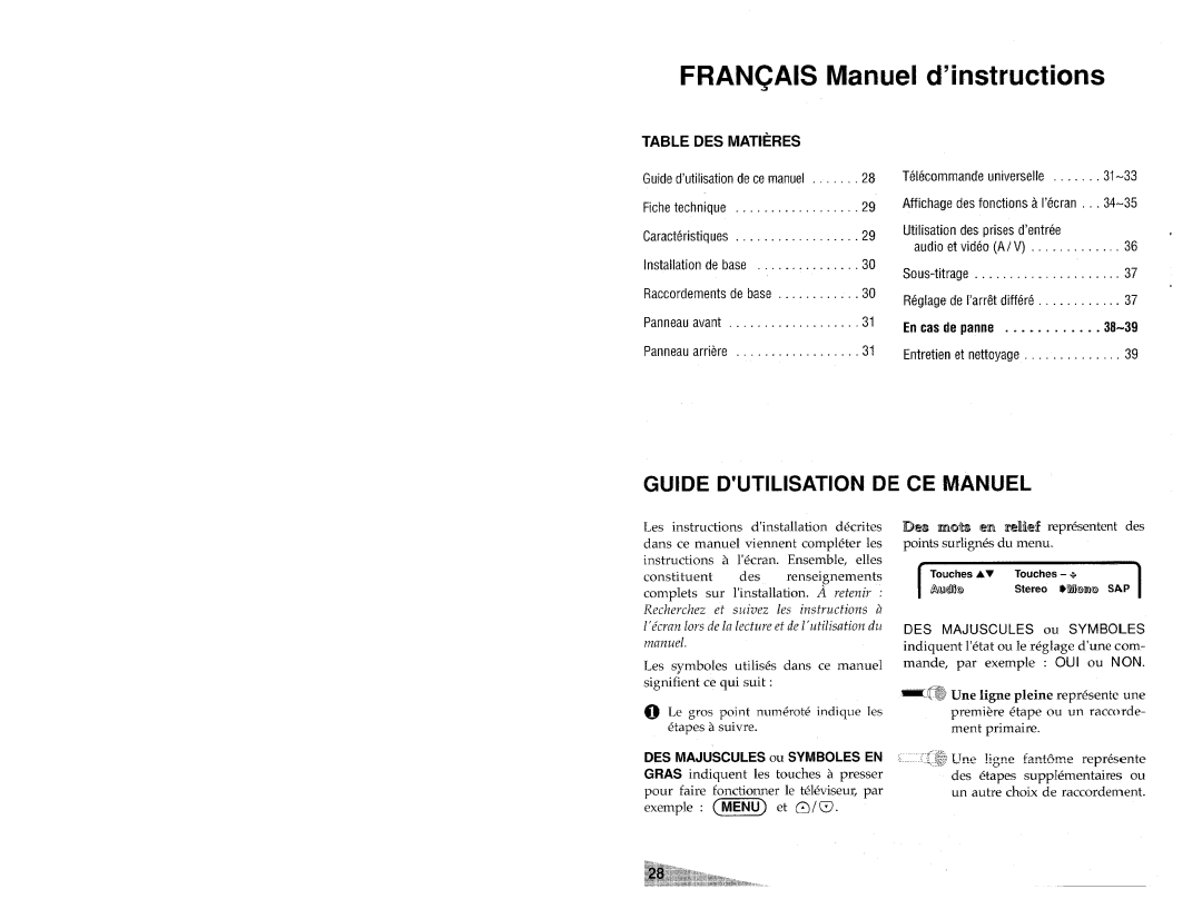 Aiwa TV-S2700 manual FRAN~AIS Manuel d’instructions, Guide D’Utilisation De Ce Manuel 