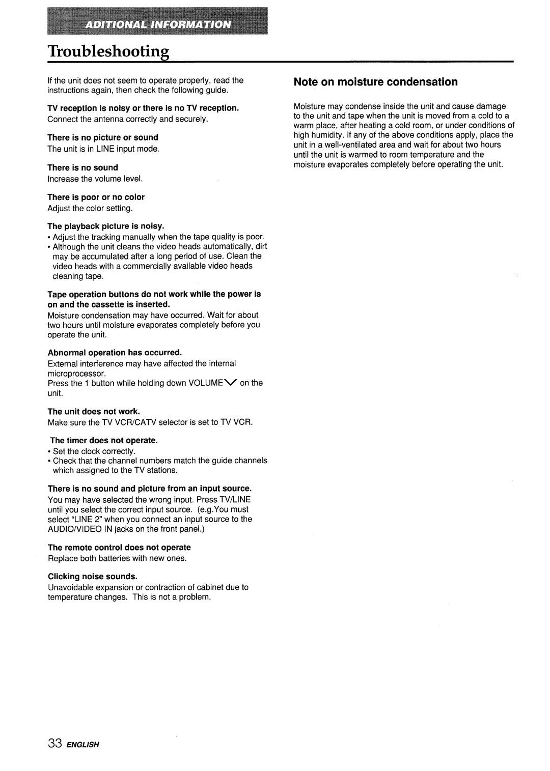 Aiwa VX-S135U, VX-S205U manual Troubleshooting 