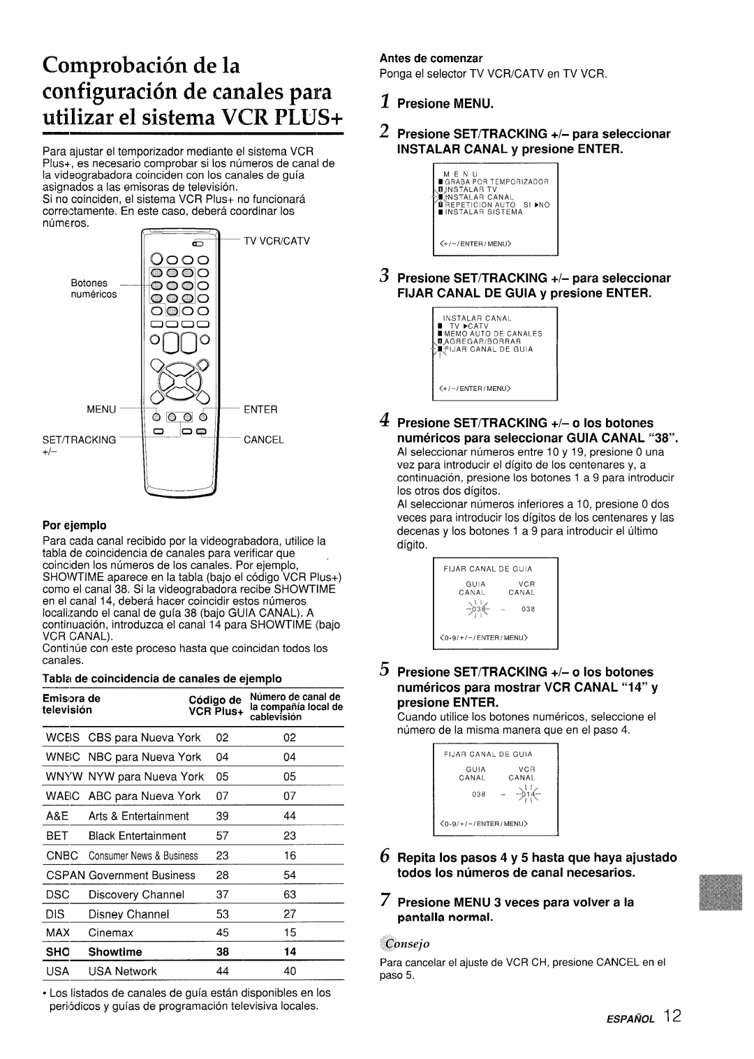 Aiwa VX-S205U, VX-S135U manual ~.fIJAR, Por ejemplo, Tabla de coincidencia de canales de ejemplo Ernisora de, Showtime 