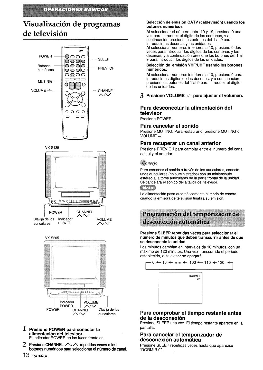 Aiwa VX-S135U, VX-S205U manual Visualizaci6n de programas De televisih 