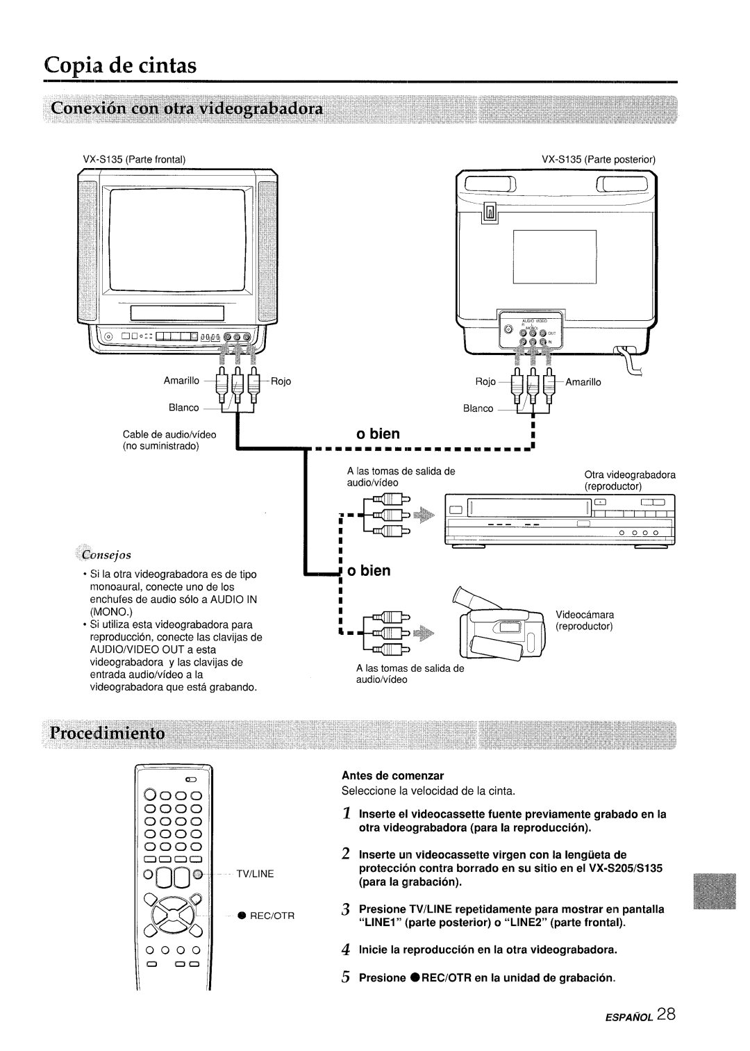 Aiwa VX-S205U, VX-S135U manual CoPiia de cintas, Bien, 0bien 