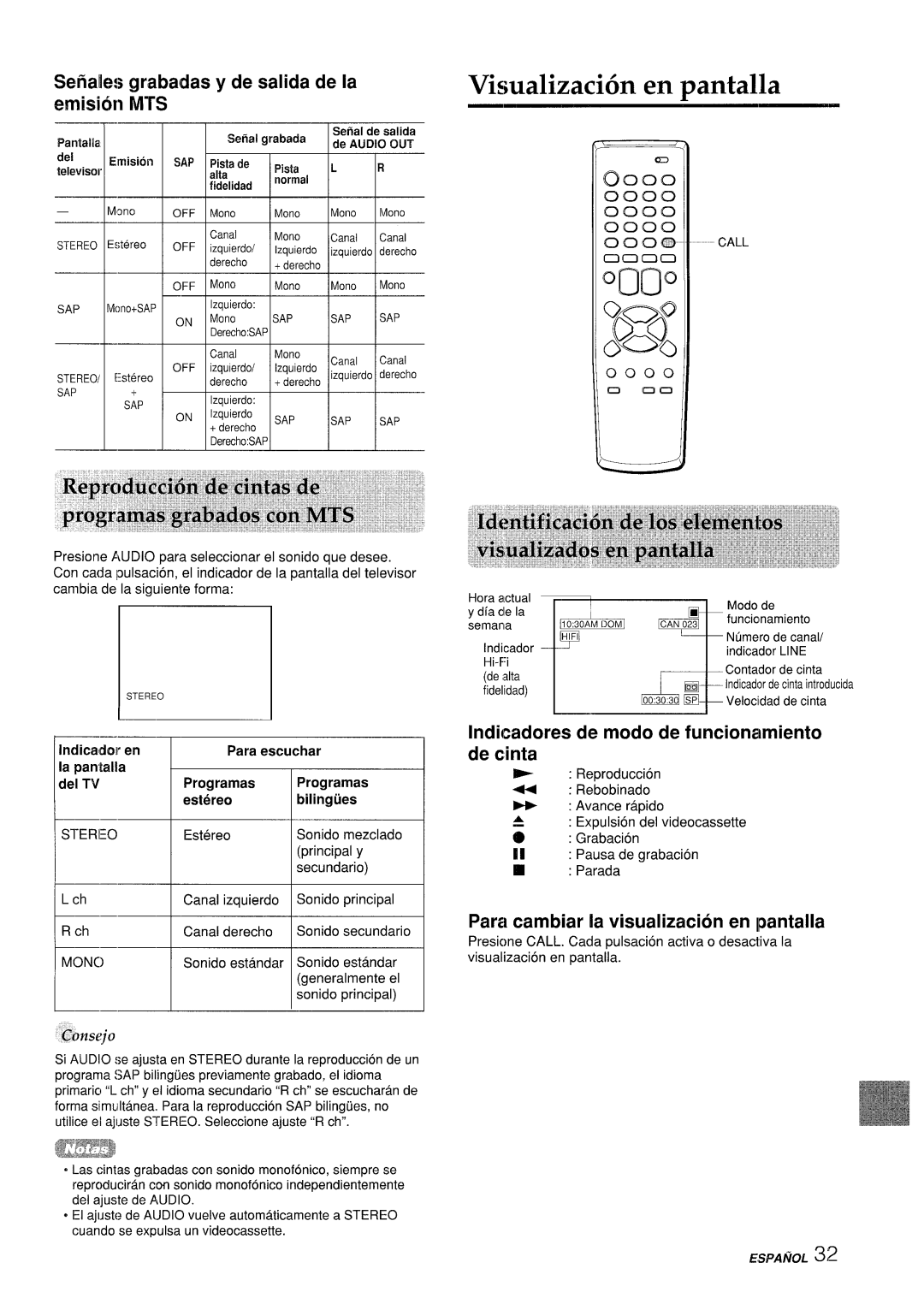 Aiwa VX-S205U, VX-S135U manual Visualizaci6n en ~antalla, Senaks grabadas y de salida de la emisih Nits, Monc 