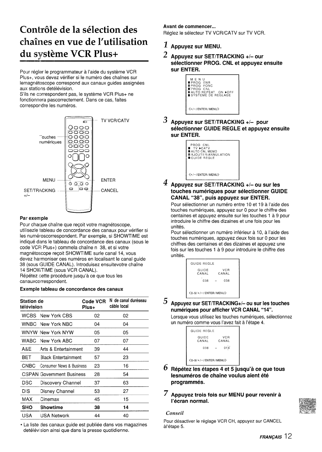 Aiwa VX-S205U, VX-S135U manual Par exemple, Extempl~tableau& concordance des canaux Station Code, Cablelocal, Wcbs, Wabc 