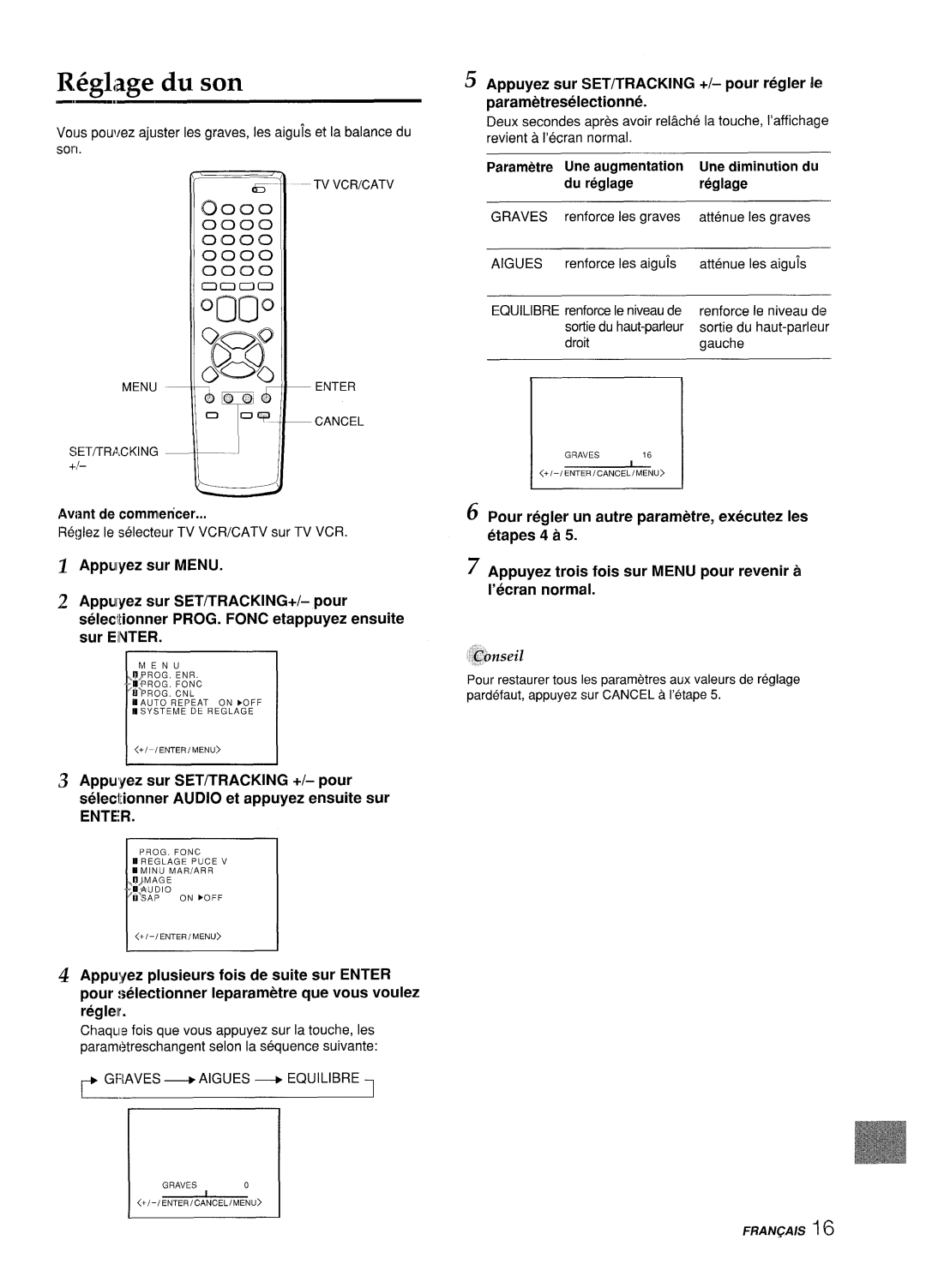 Aiwa VX-S205U, VX-S135U manual Une augmentation, Parametre, Une diminution du, Du reglage Reglage 