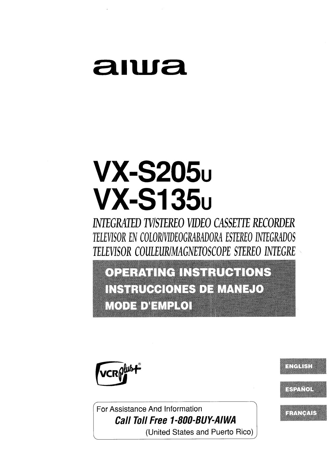 Aiwa VX-S205U manual Call Toll Free I-800-BUYWWA, For Assistance And Information, United States and Puerto Rico J 