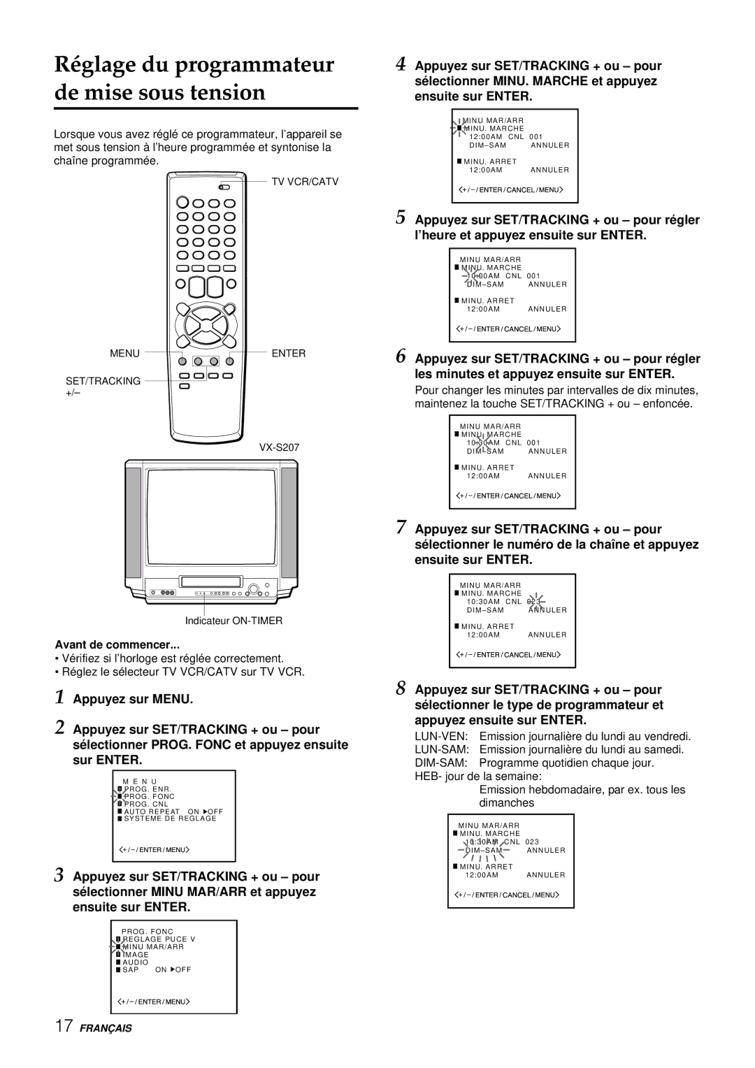 Aiwa VX-S137U, VX-S207U manual Réglage du programmateur de mise sous tension 