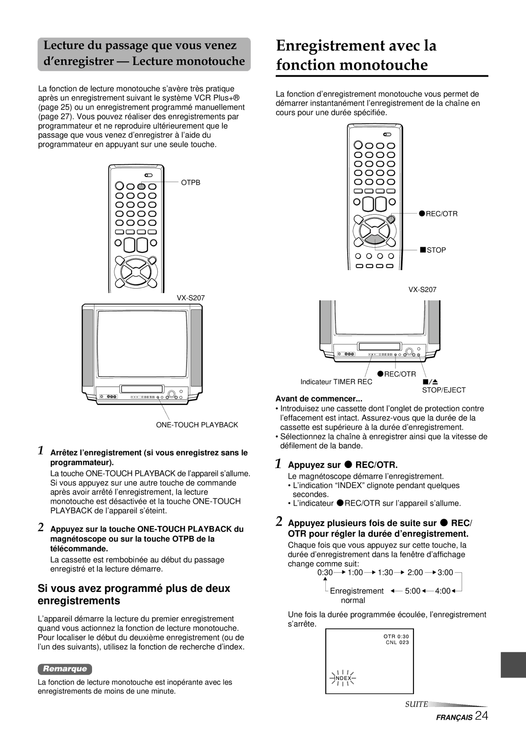 Aiwa VX-S207U, VX-S137U Enregistrement avec la fonction monotouche, Si vous avez programmé plus de deux enregistrements 