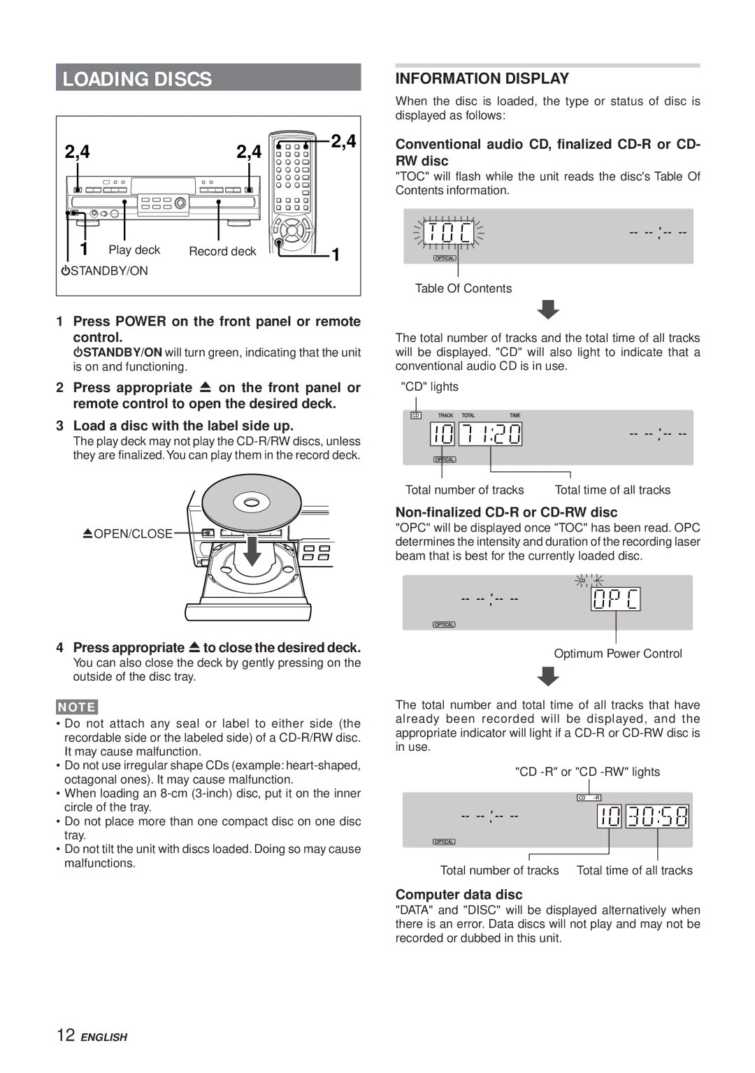 Aiwa XC-RW700 manual Loading Discs 