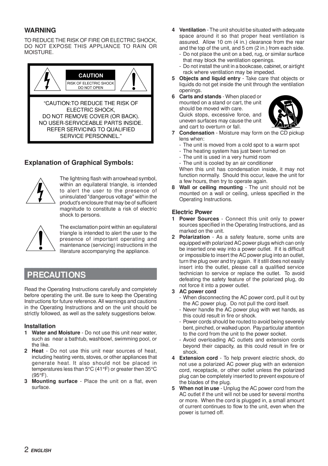 Aiwa XC-RW700 manual Precautions, Installation, Electric Power 