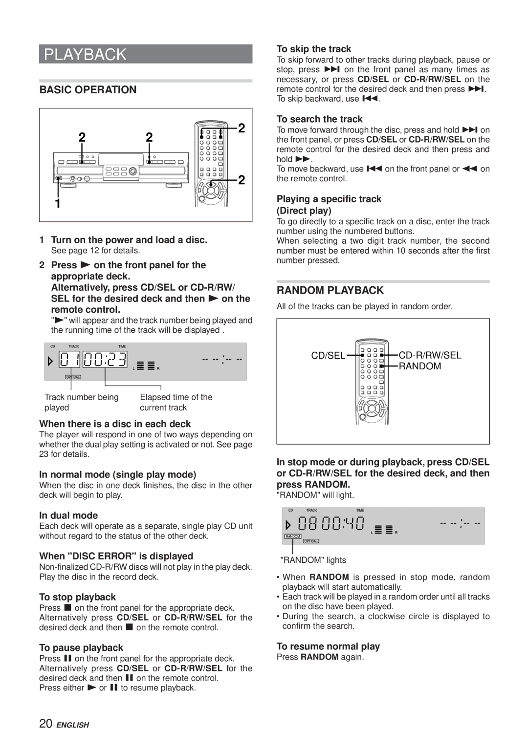 Aiwa XC-RW700 manual Basic Operation, Random Playback 