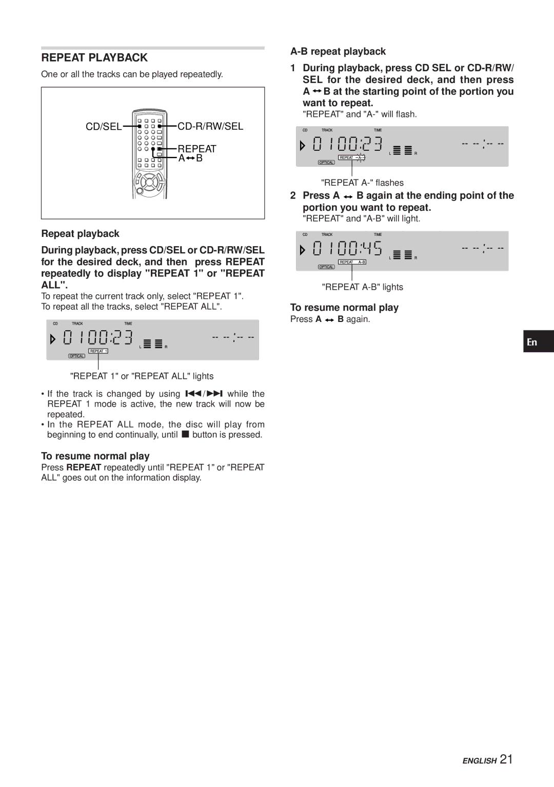 Aiwa XC-RW700 manual Repeat Playback 