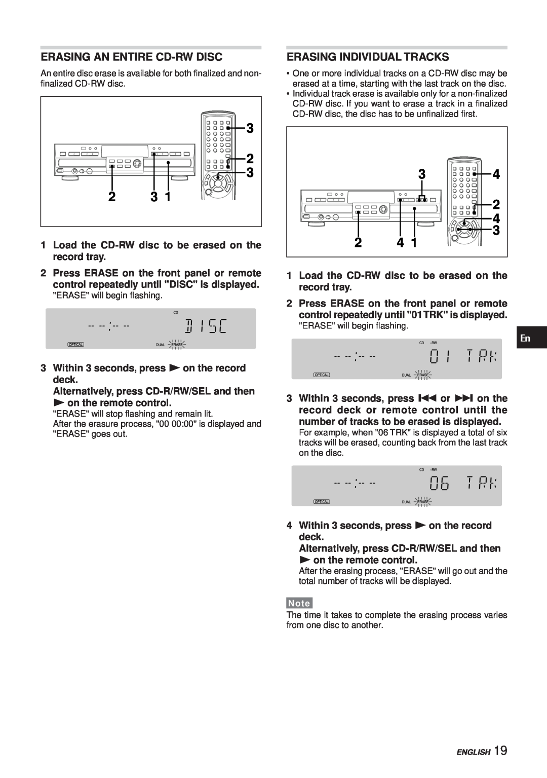 Aiwa XC-RW700 manual Erasing An Entire Cd-Rwdisc, Erasing Individual Tracks 