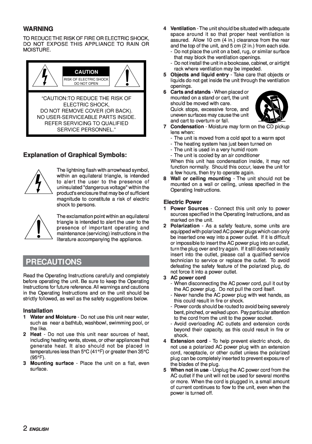 Aiwa XC-RW700 manual Precautions, Explanation of Graphical Symbols 