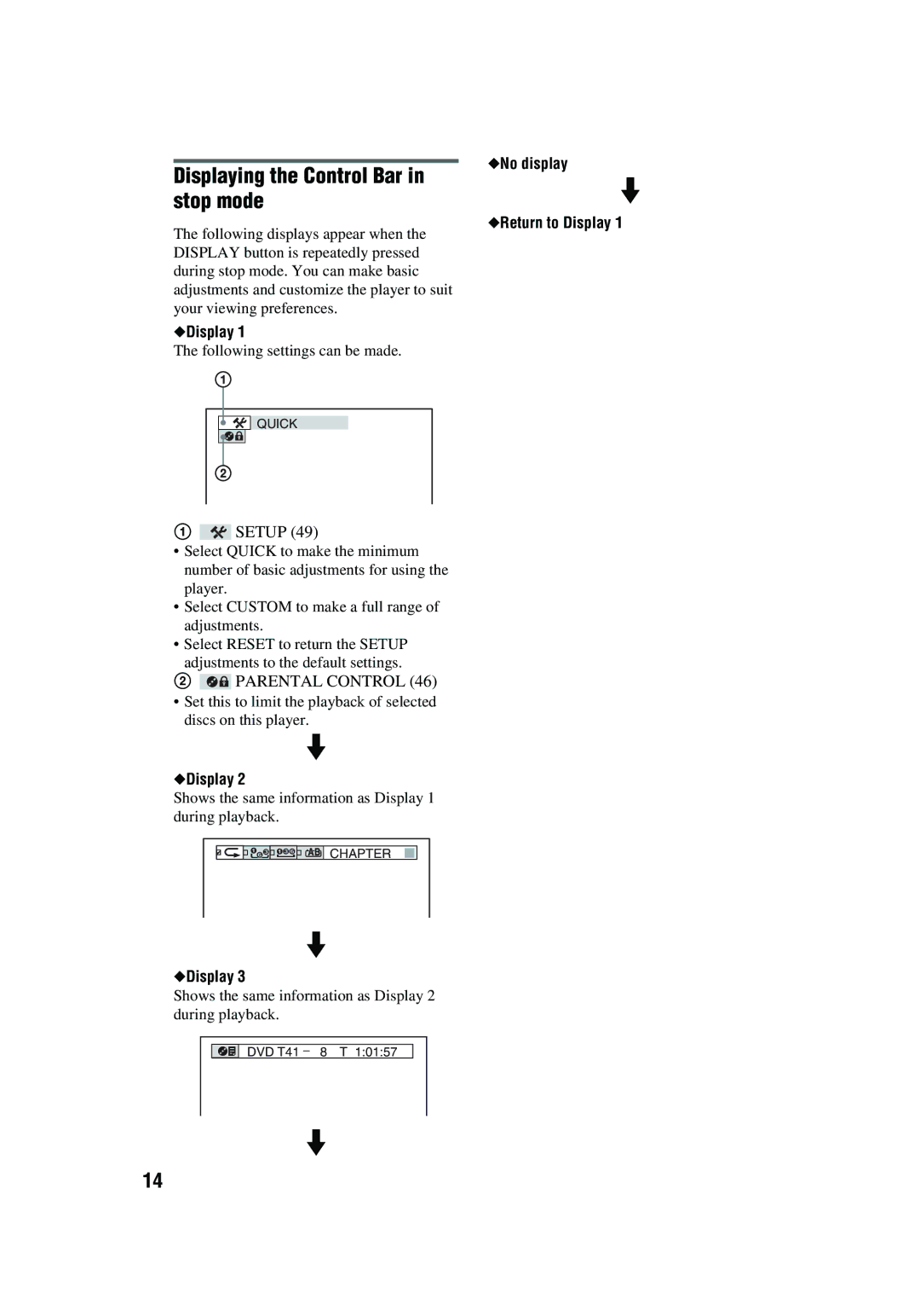 Aiwa XD-AX10 operating instructions Displaying the Control Bar in stop mode, Following settings can be made 