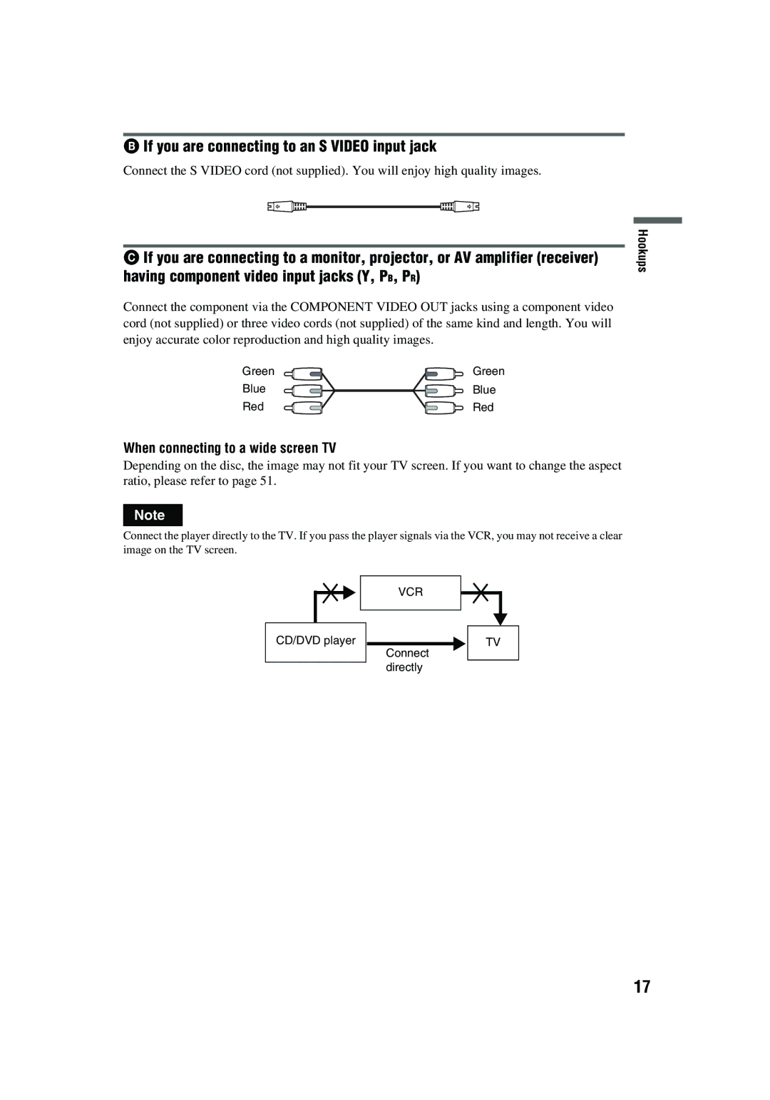 Aiwa XD-AX10 operating instructions If you are connecting to an S Video input jack, When connecting to a wide screen TV 