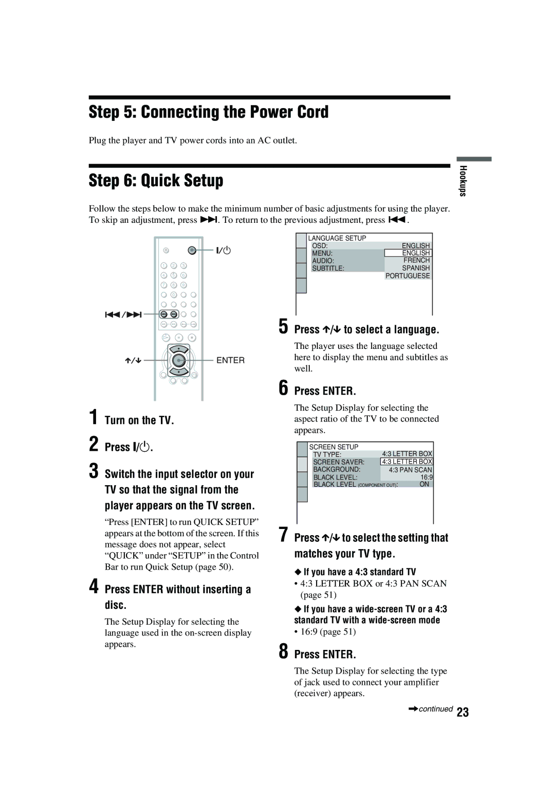 Aiwa XD-AX10 operating instructions Connecting the Power Cord, Quick Setup 