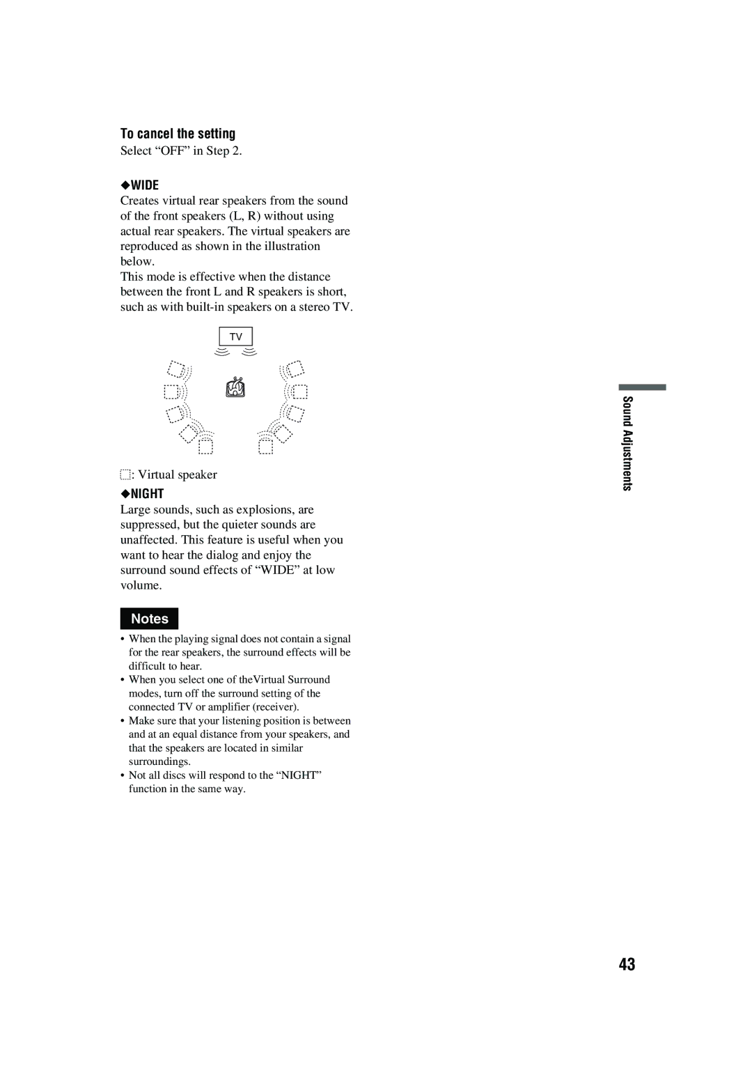 Aiwa XD-AX10 operating instructions To cancel the setting, Select OFF in Step, Sound Adjustments 