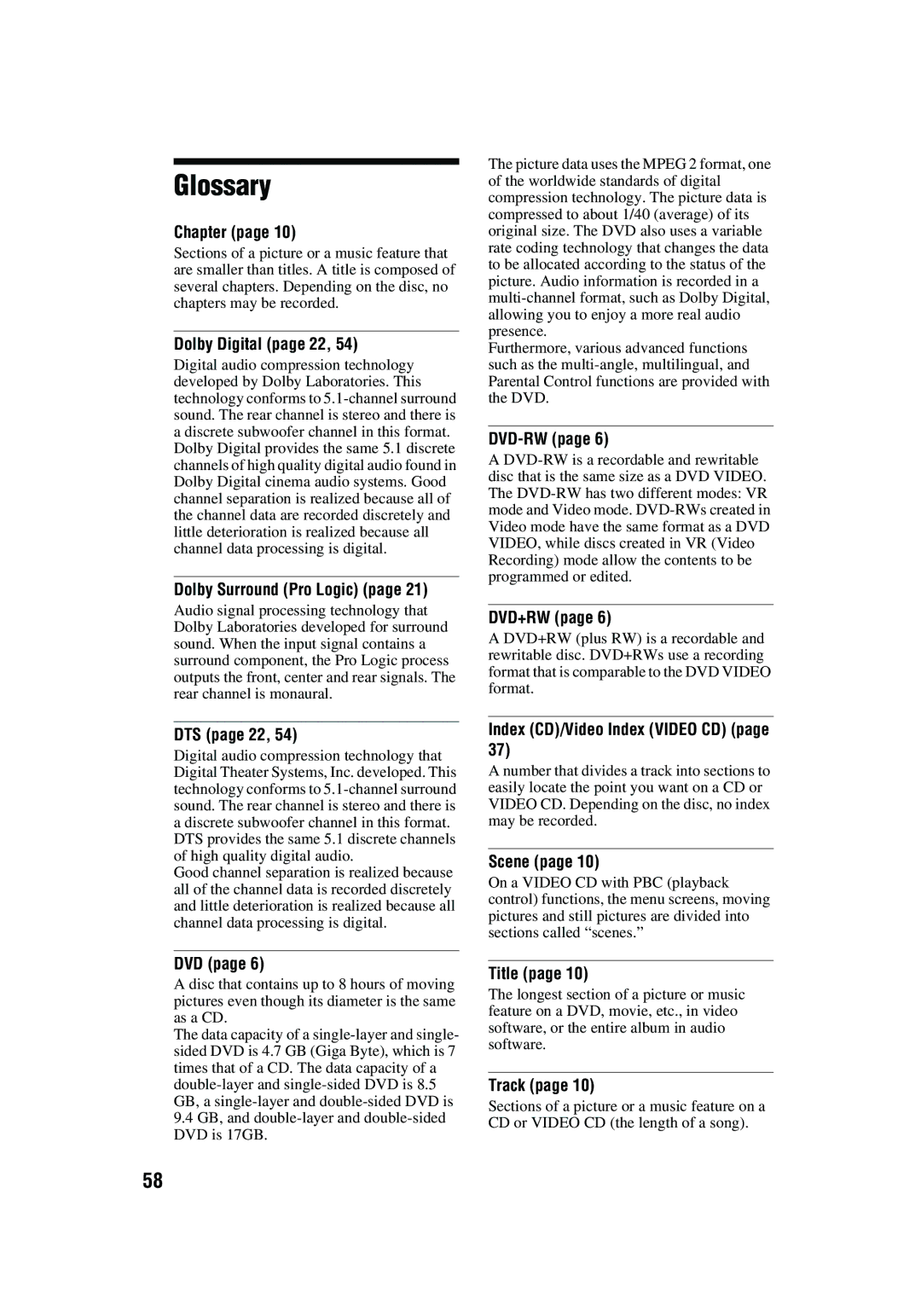 Aiwa XD-AX10 operating instructions Glossary 