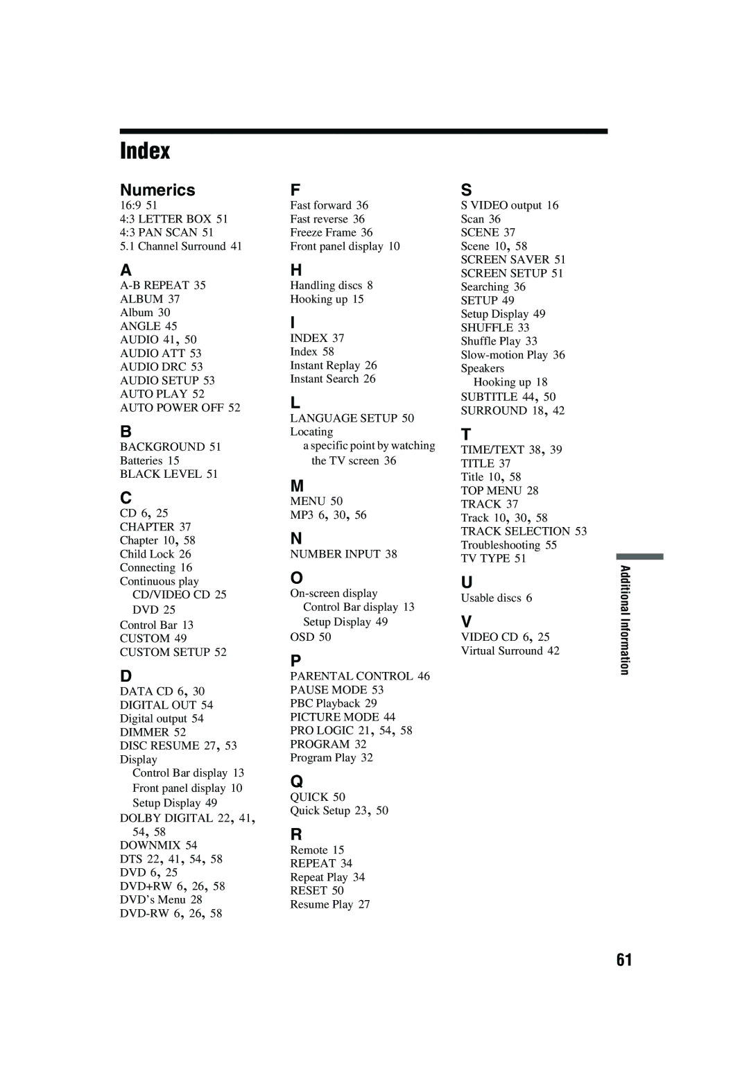 Aiwa XD-AX10 operating instructions Index, Numerics 