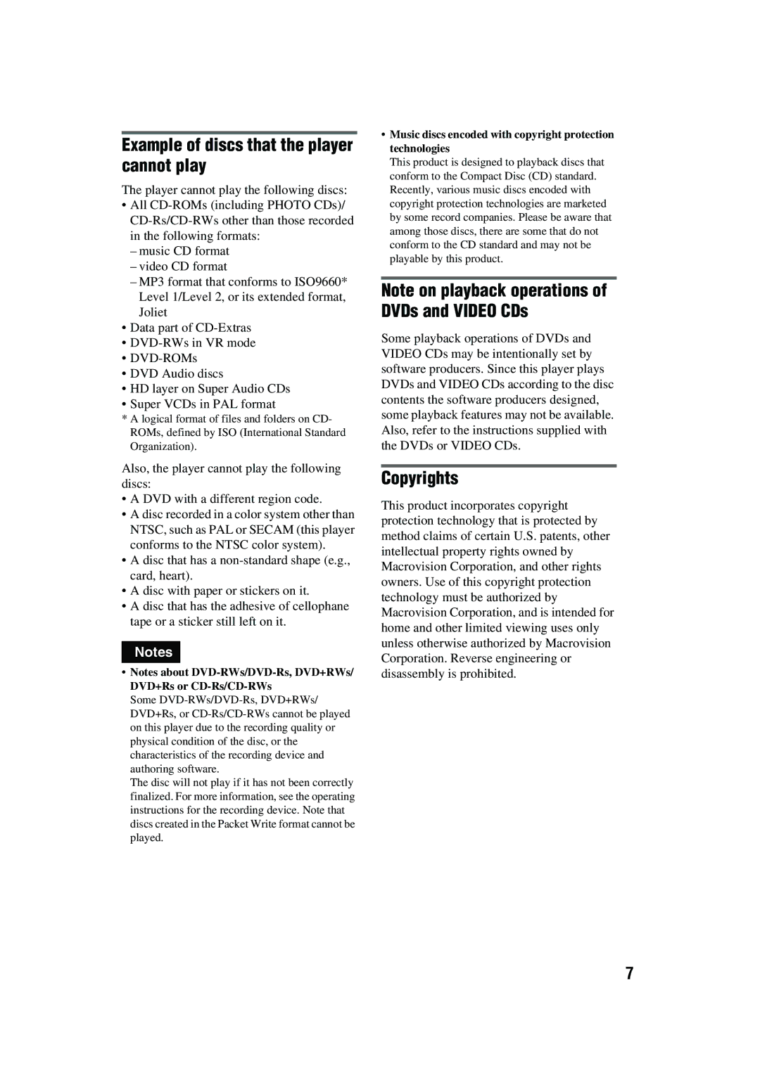 Aiwa XD-AX10 operating instructions Example of discs that the player cannot play, Copyrights 