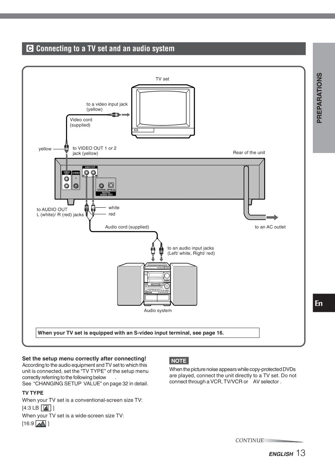 Aiwa XD-DV270 operating instructions Connecting to a TV set and an audio system 