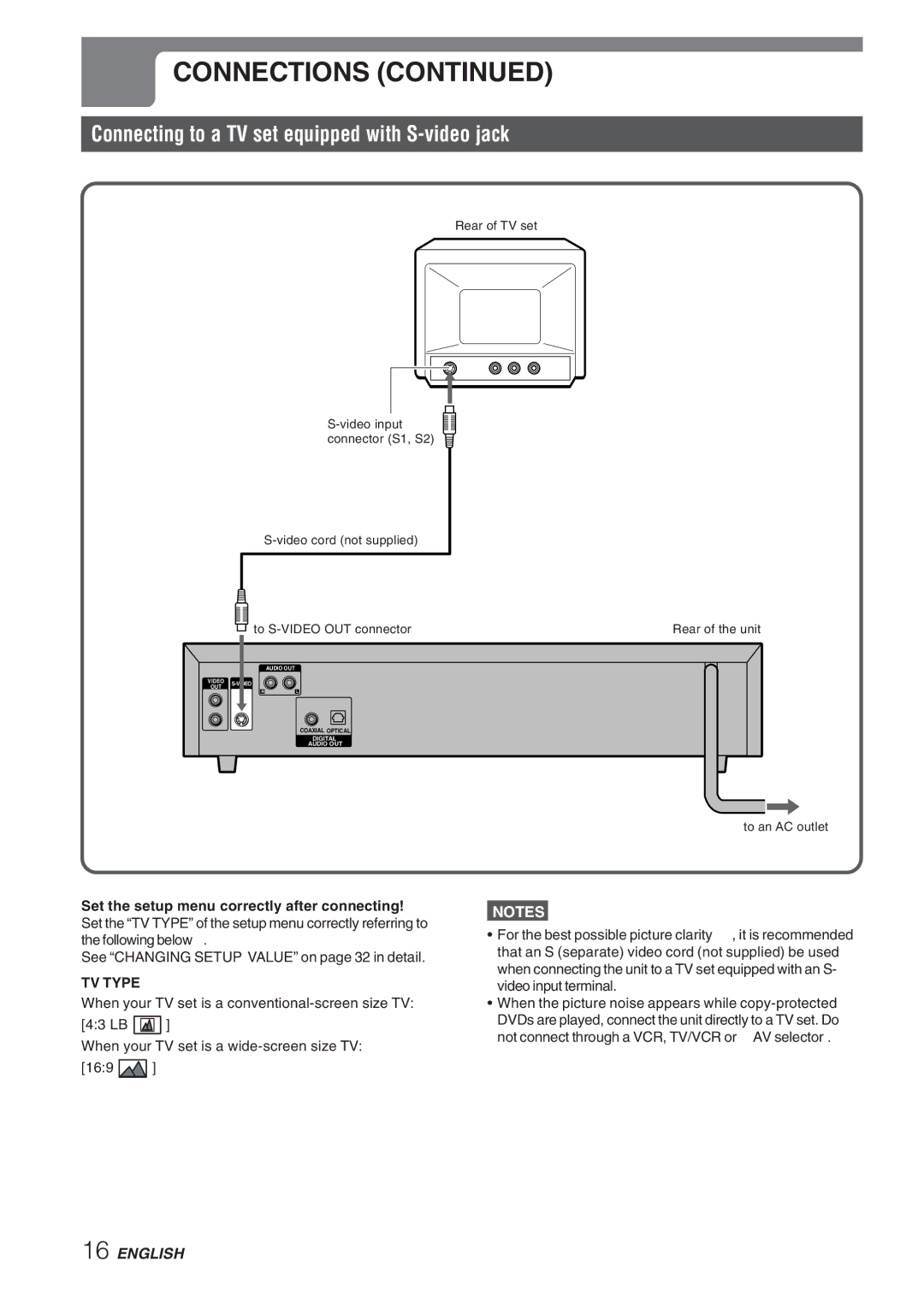 Aiwa XD-DV270 operating instructions Connecting to a TV set equipped with S-video jack 