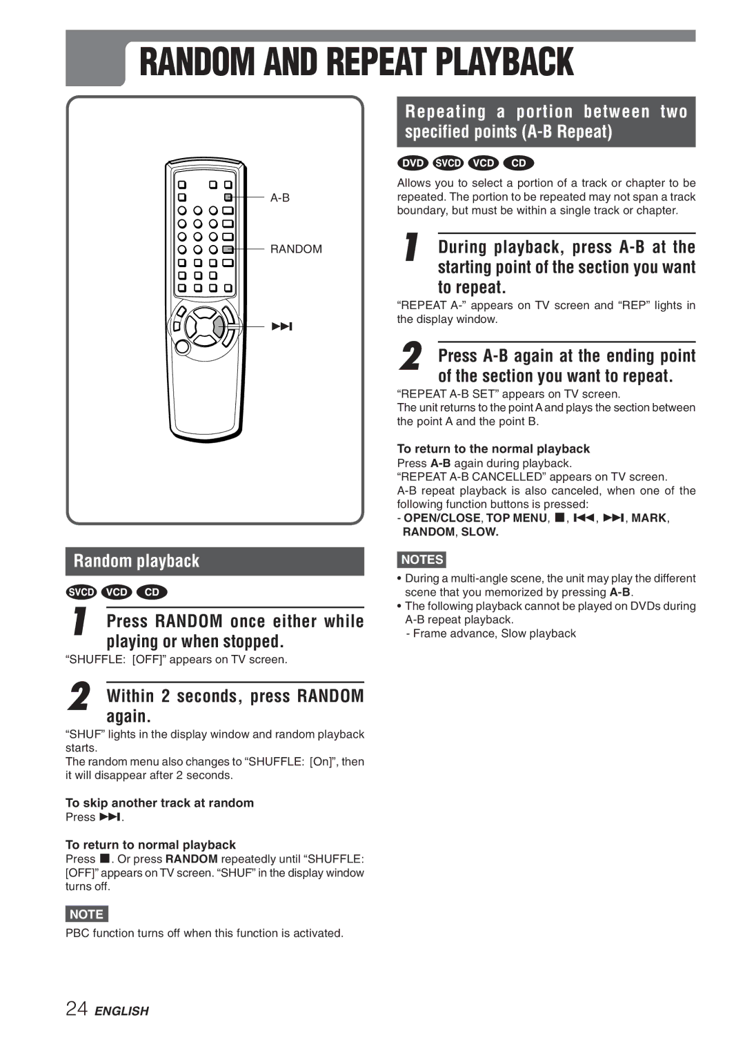 Aiwa XD-DV270 Random playback, Press Random once either while playing or when stopped, To skip another track at random 