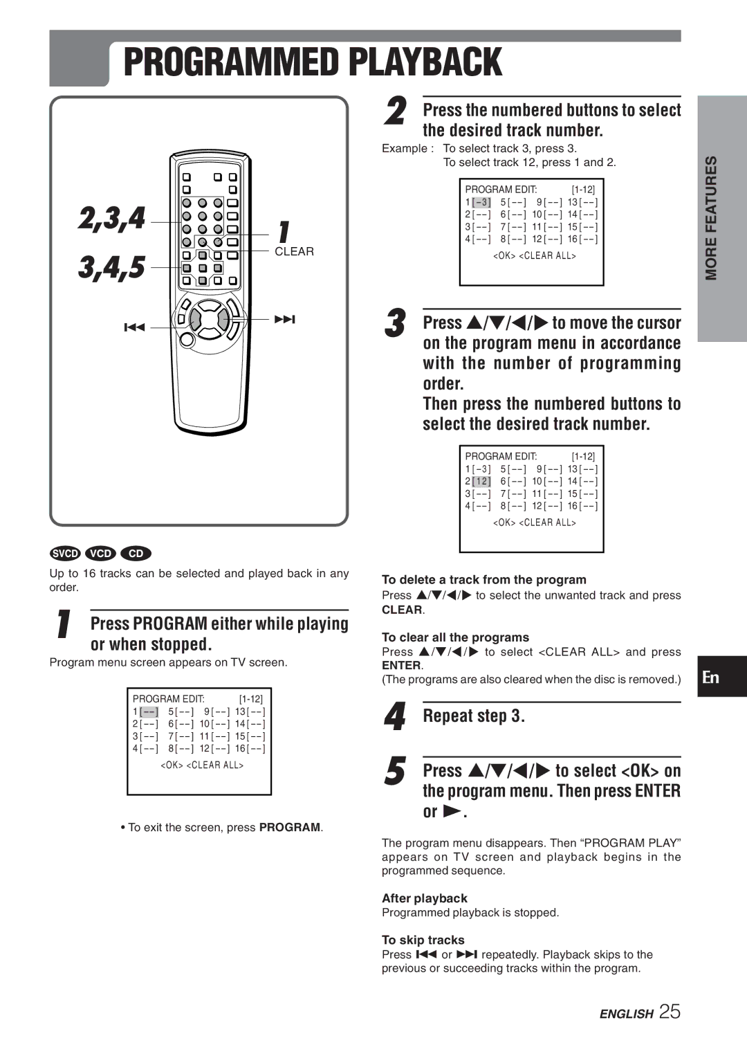 Aiwa XD-DV270 operating instructions Programmed Playback 