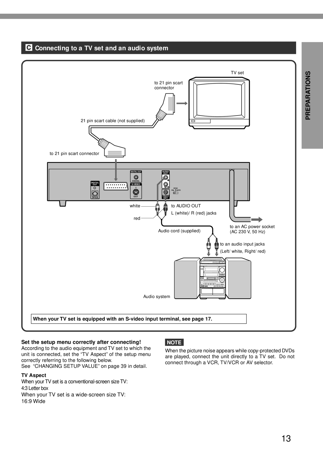 Aiwa XD-DV370 operating instructions Connecting to a TV set and an audio system 