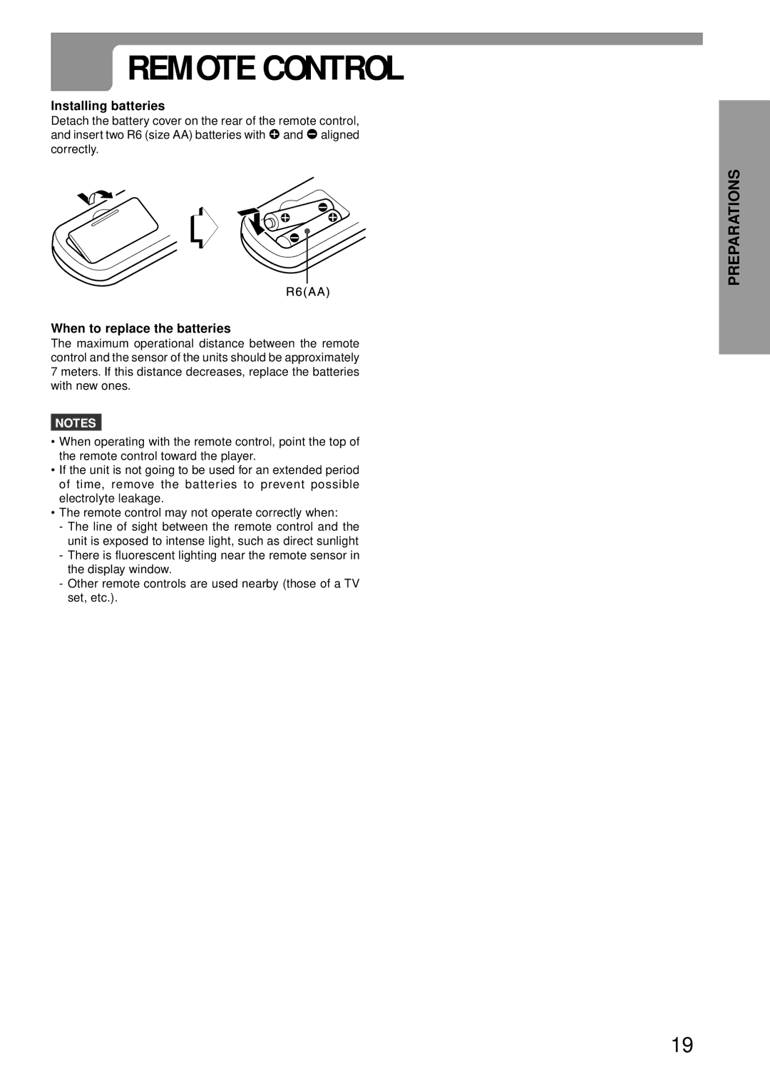 Aiwa XD-DV370 operating instructions Remote Control, Installing batteries, When to replace the batteries 