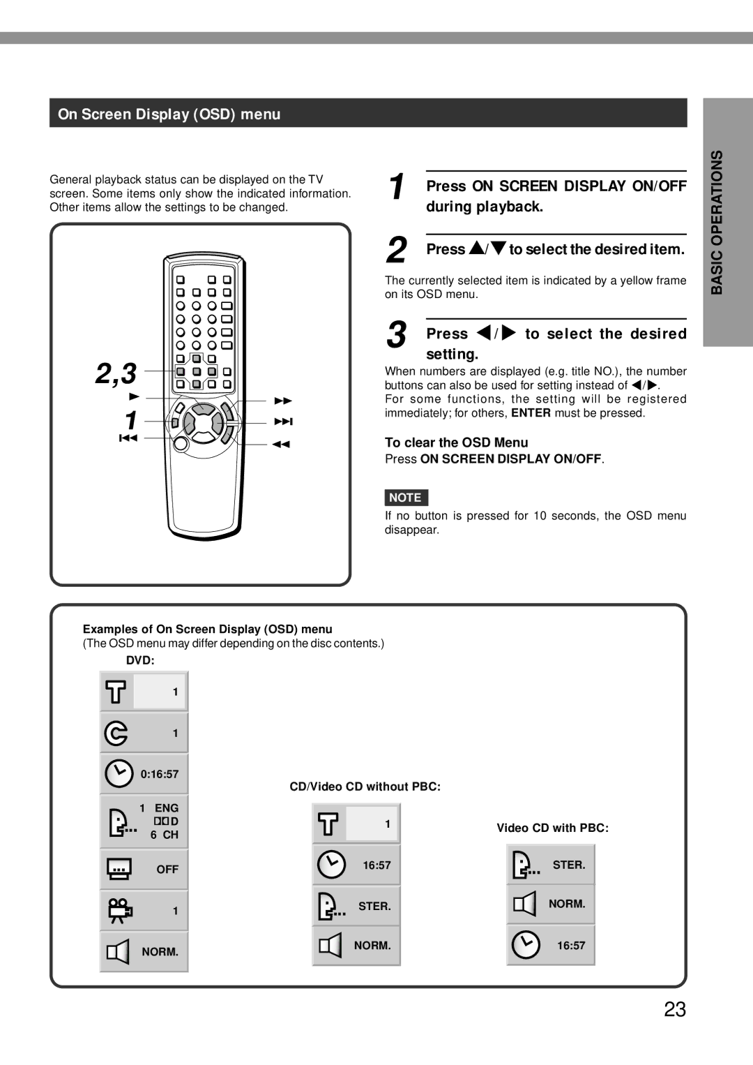 Aiwa XD-DV370 operating instructions On Screen Display OSD menu, During playback, Press j/l to select the desired setting 