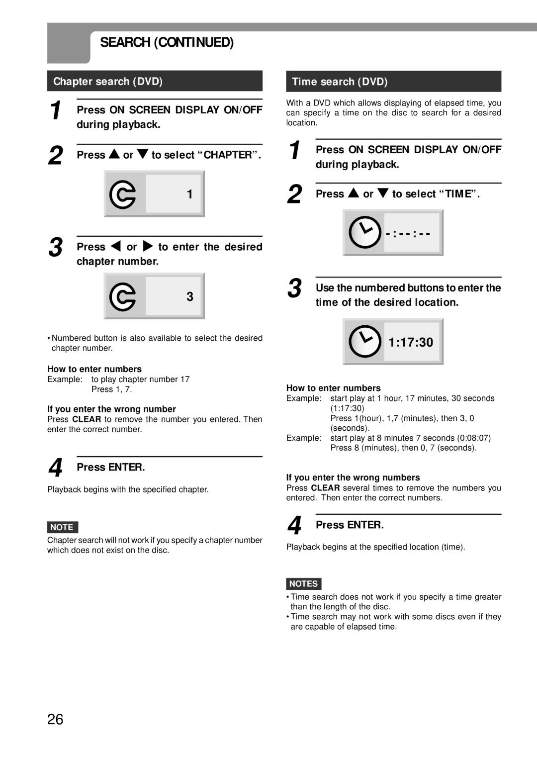 Aiwa XD-DV370 operating instructions Chapter search DVD, Time search DVD 