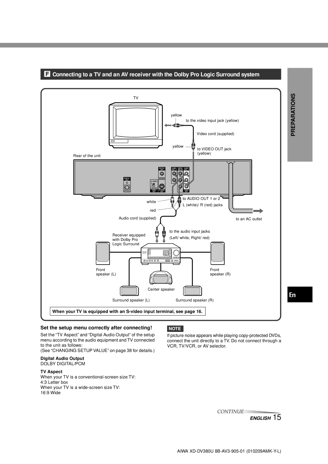 Aiwa XD-DV380U operating instructions Audio 