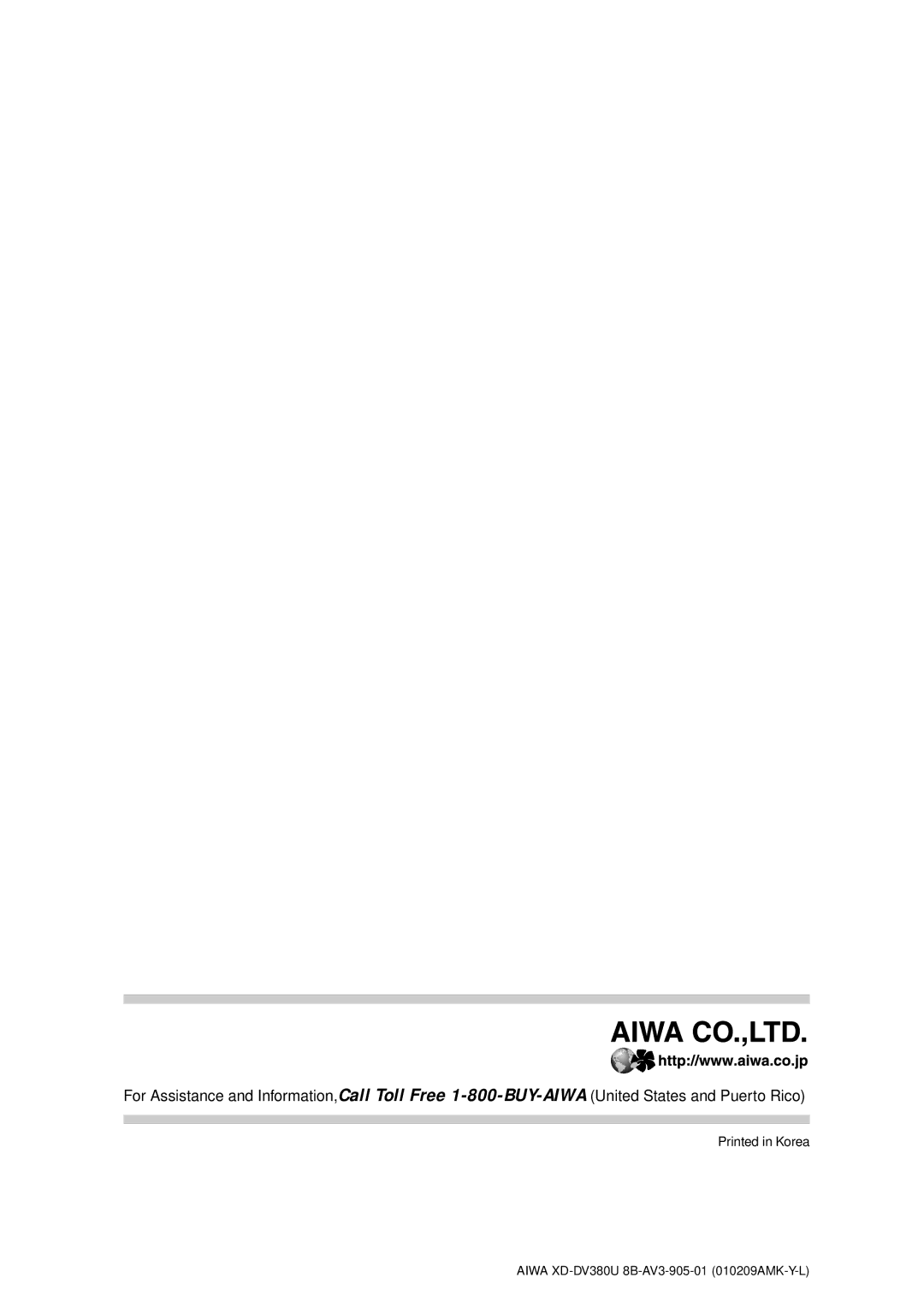 Aiwa operating instructions Aiwa XD-DV380U 8B-AV3-905-01 010209AMK-Y-L 