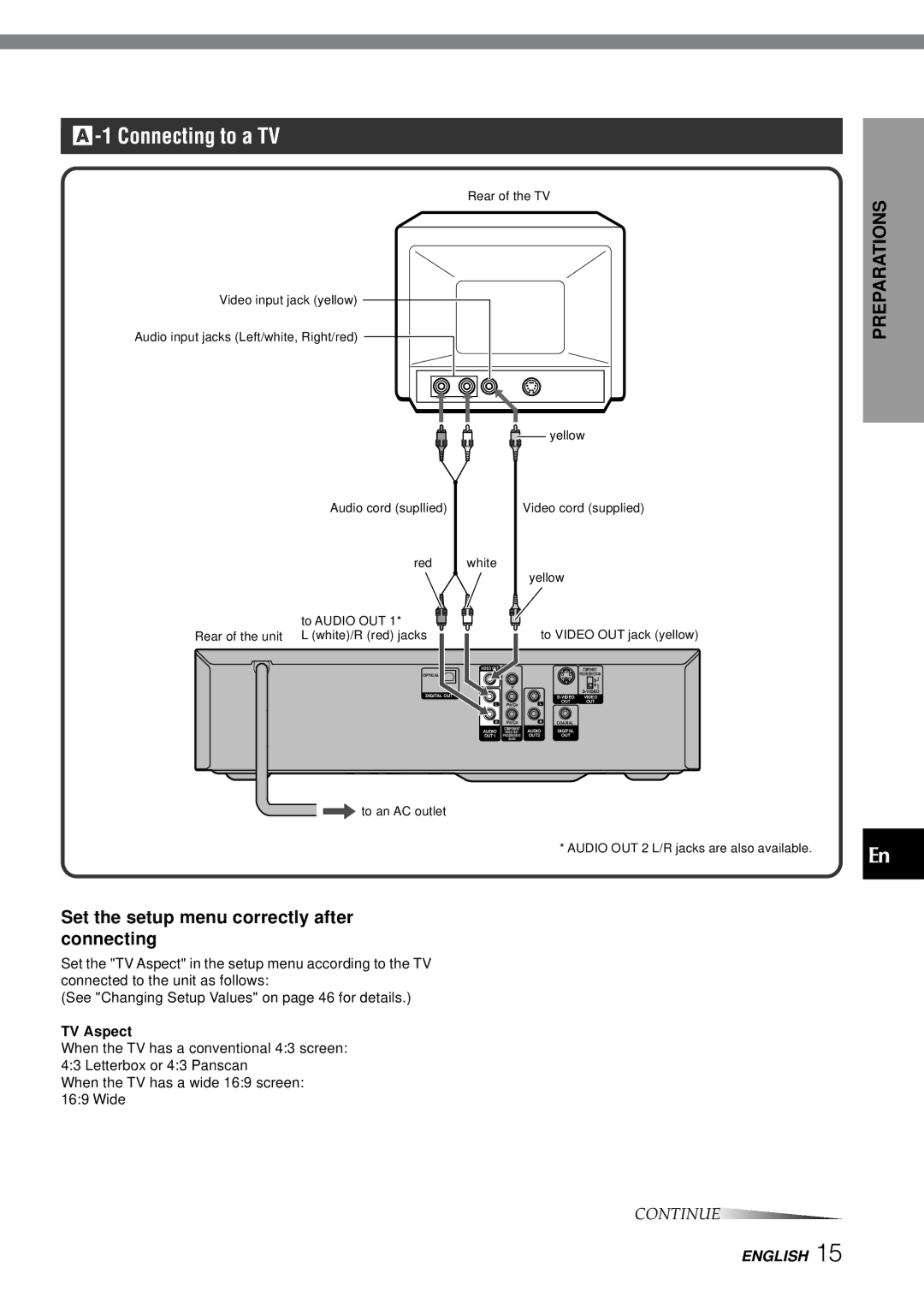 Aiwa XD-SPM823 operating instructions Set the setup menu correctly after connecting, TV Aspect 