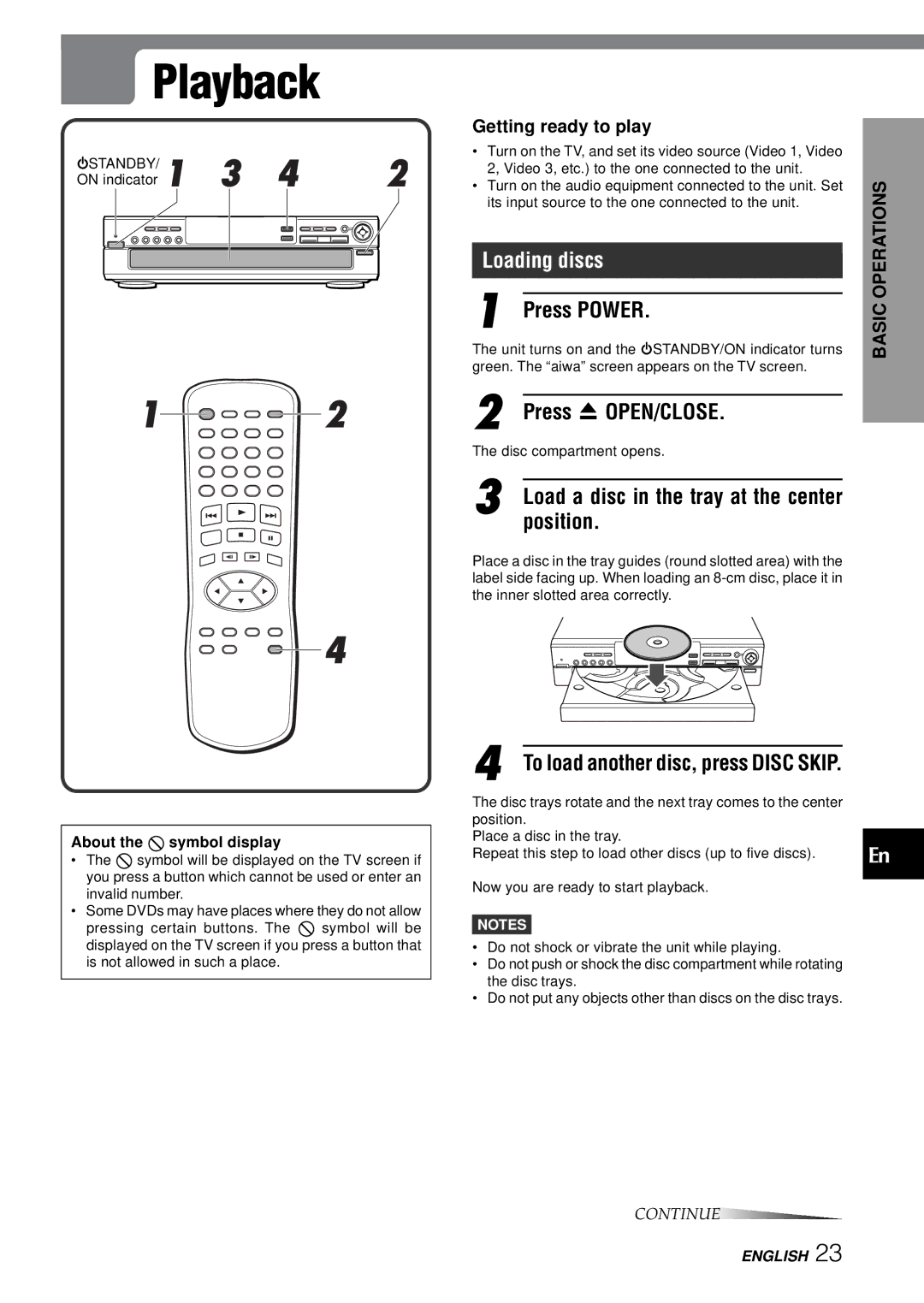 Aiwa XD-SPM823 operating instructions Playback, Loading discs 