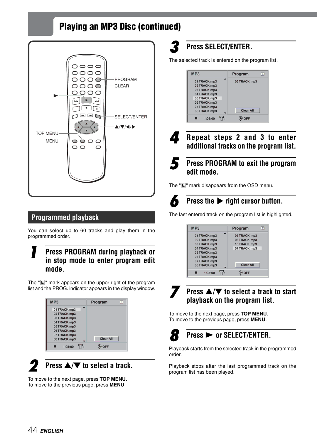 Aiwa XD-SPM823 operating instructions Programmed playback 