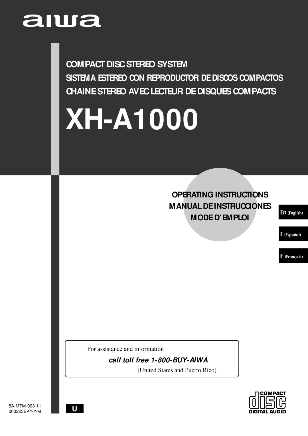 Aiwa XH-A1000 manual 