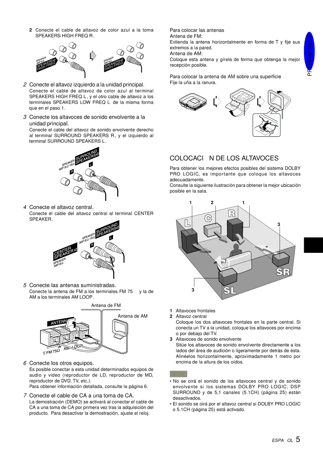 Aiwa XH-A1000 manual Colocació N DE LOS Altavoces 