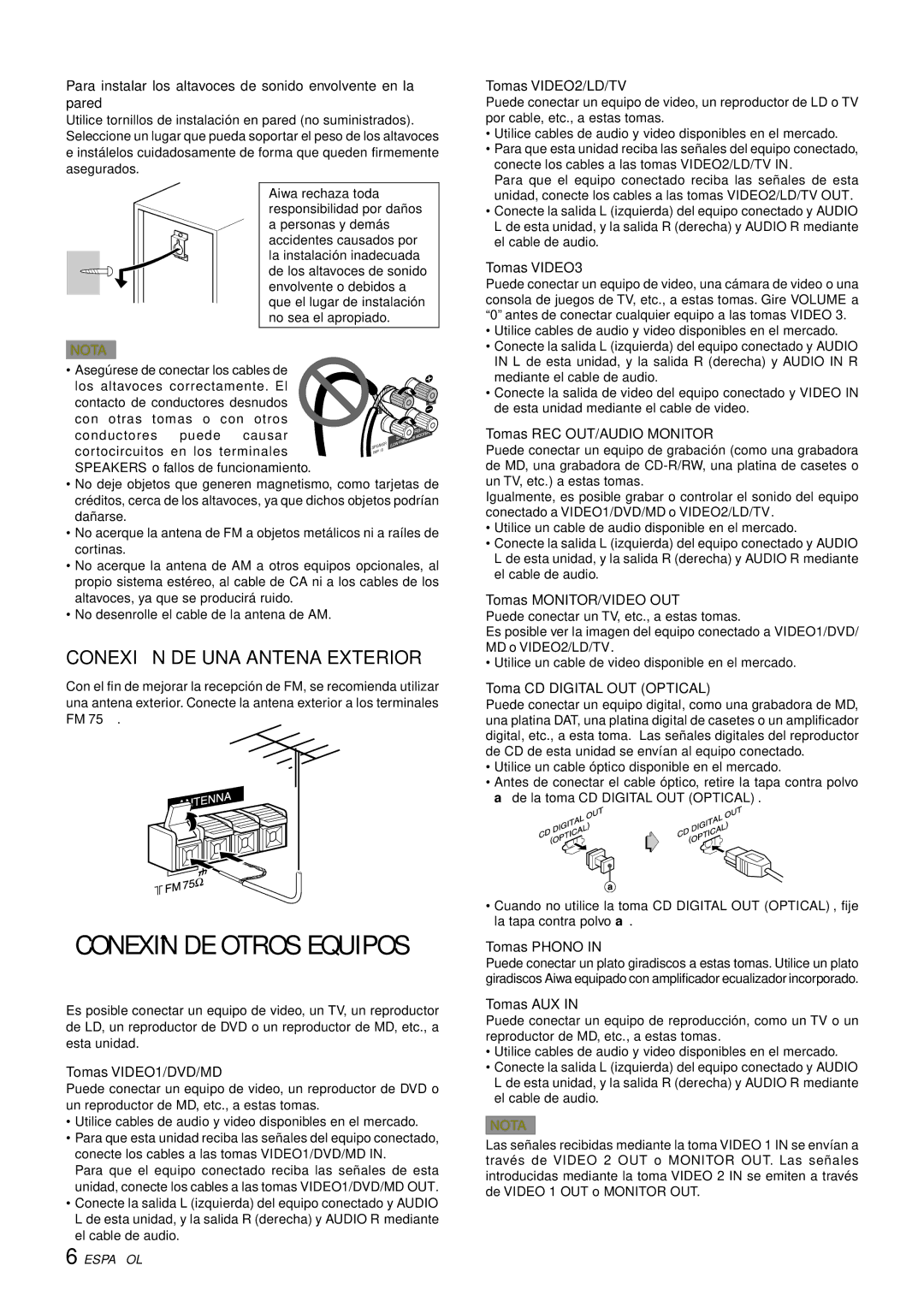 Aiwa XH-A1000 manual Conexió N DE UNA Antena Exterior 