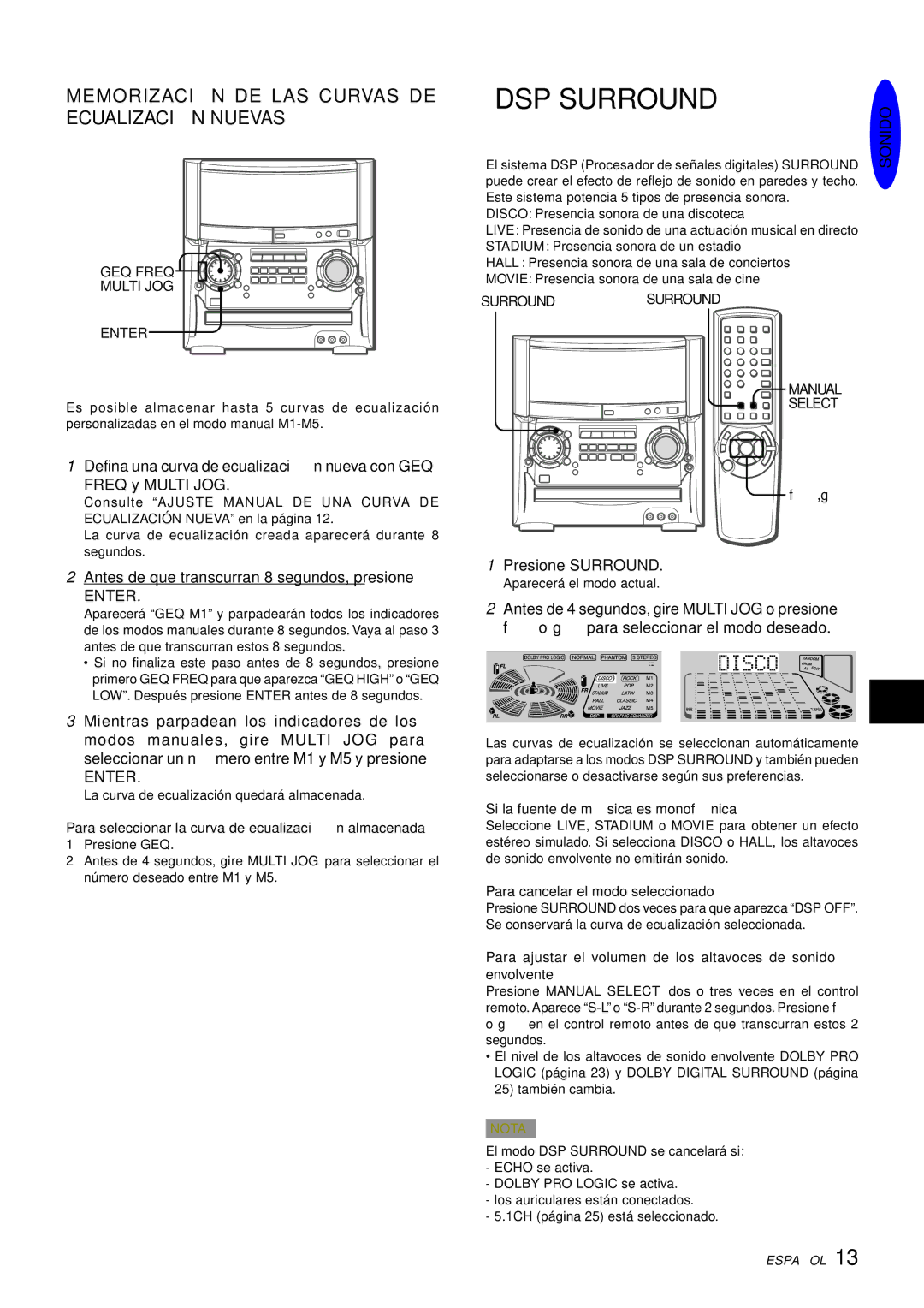 Aiwa XH-A1000 Memorizació N DE LAS Curvas DE Ecualizació N Nuevas, Antes de que transcurran 8 segundos, presione, Enter 