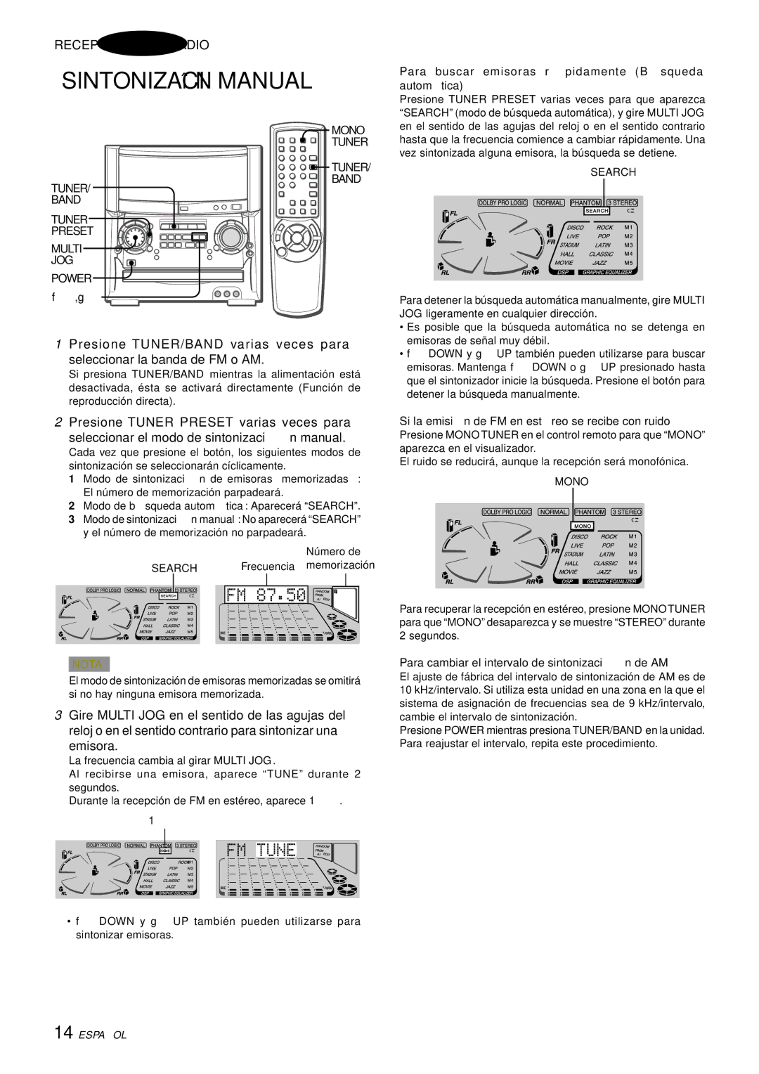 Aiwa XH-A1000 manual Sintonización Manual, Recepción DE LA Radio, Emisora 