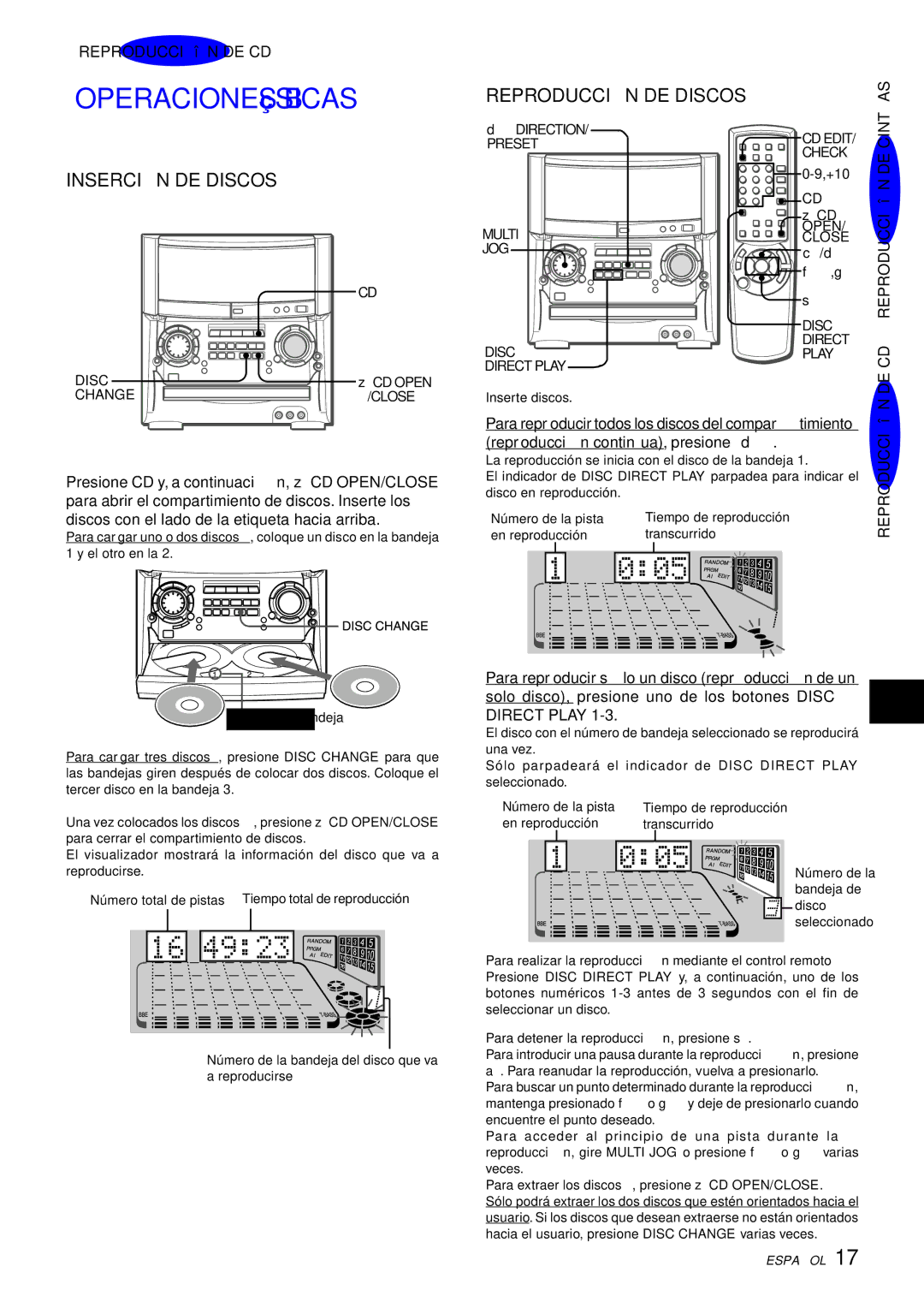 Aiwa XH-A1000 manual Inserció N DE Discos, Reproducció N DE Discos, Reproducción DE CD, Cintas 