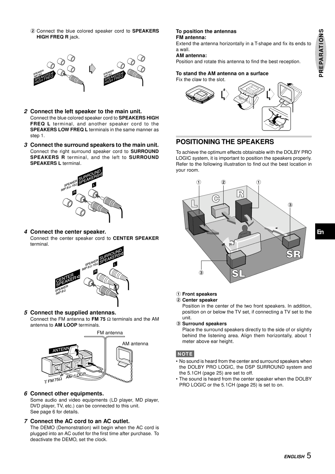 Aiwa XH-A1000 manual Positioning the Speakers 