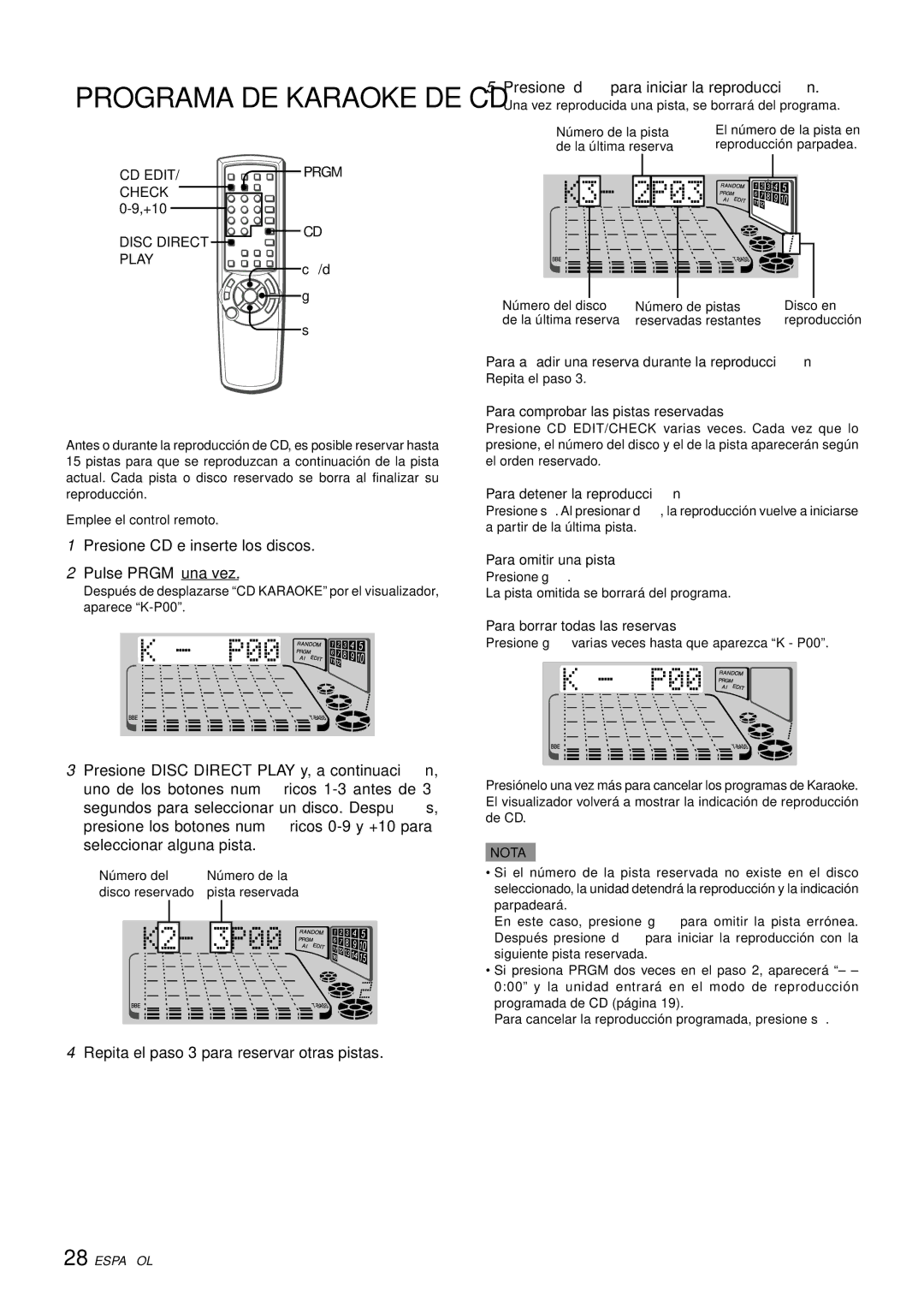 Aiwa XH-A1000 manual Presione CD e inserte los discos Pulse Prgm una vez 