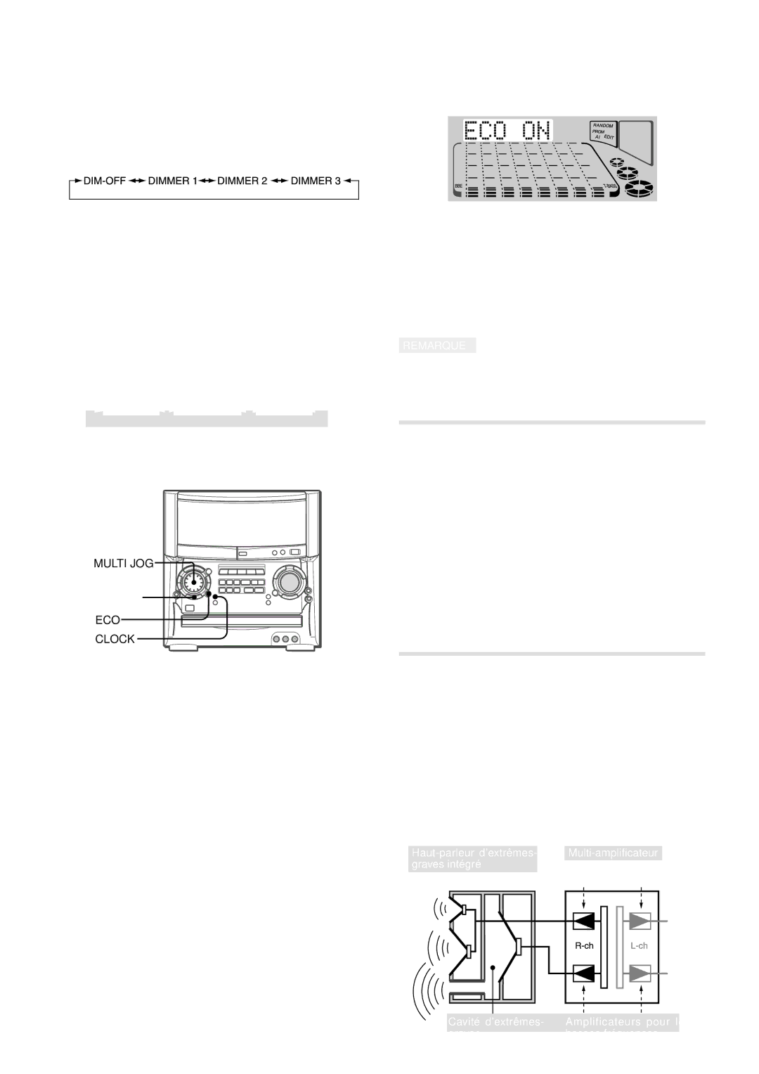 Aiwa XH-A1000 manual Reglage DU Mode D’ECONOMIE D’ENERGIE, Systeme MULTI-AMPLIFICATEUR a 4 Canaux, Appuyez sur ECO 