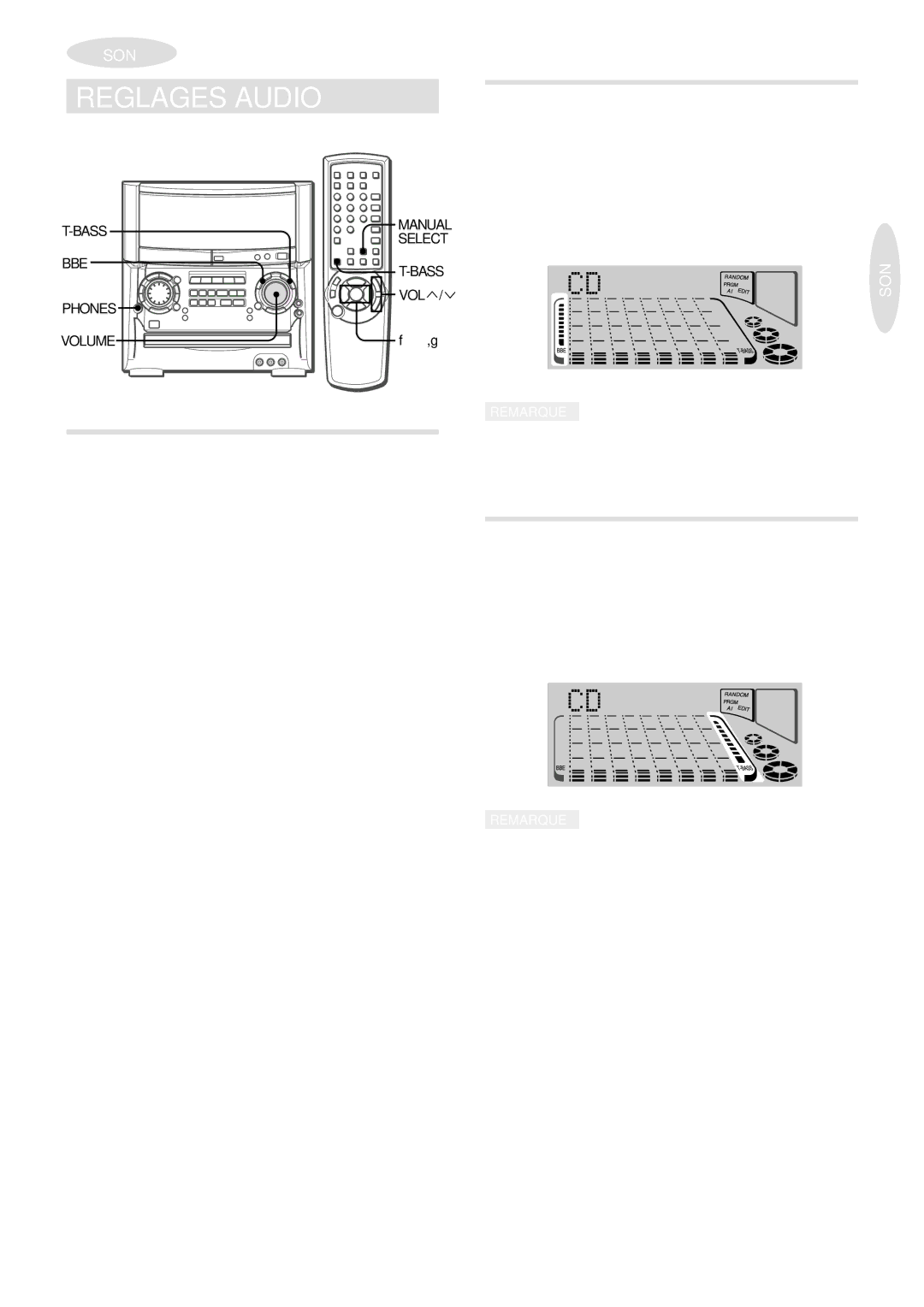 Aiwa XH-A1000 manual Reglages Audio, Systeme BBE, Commande DE Volume, Systeme Super T-BASS 